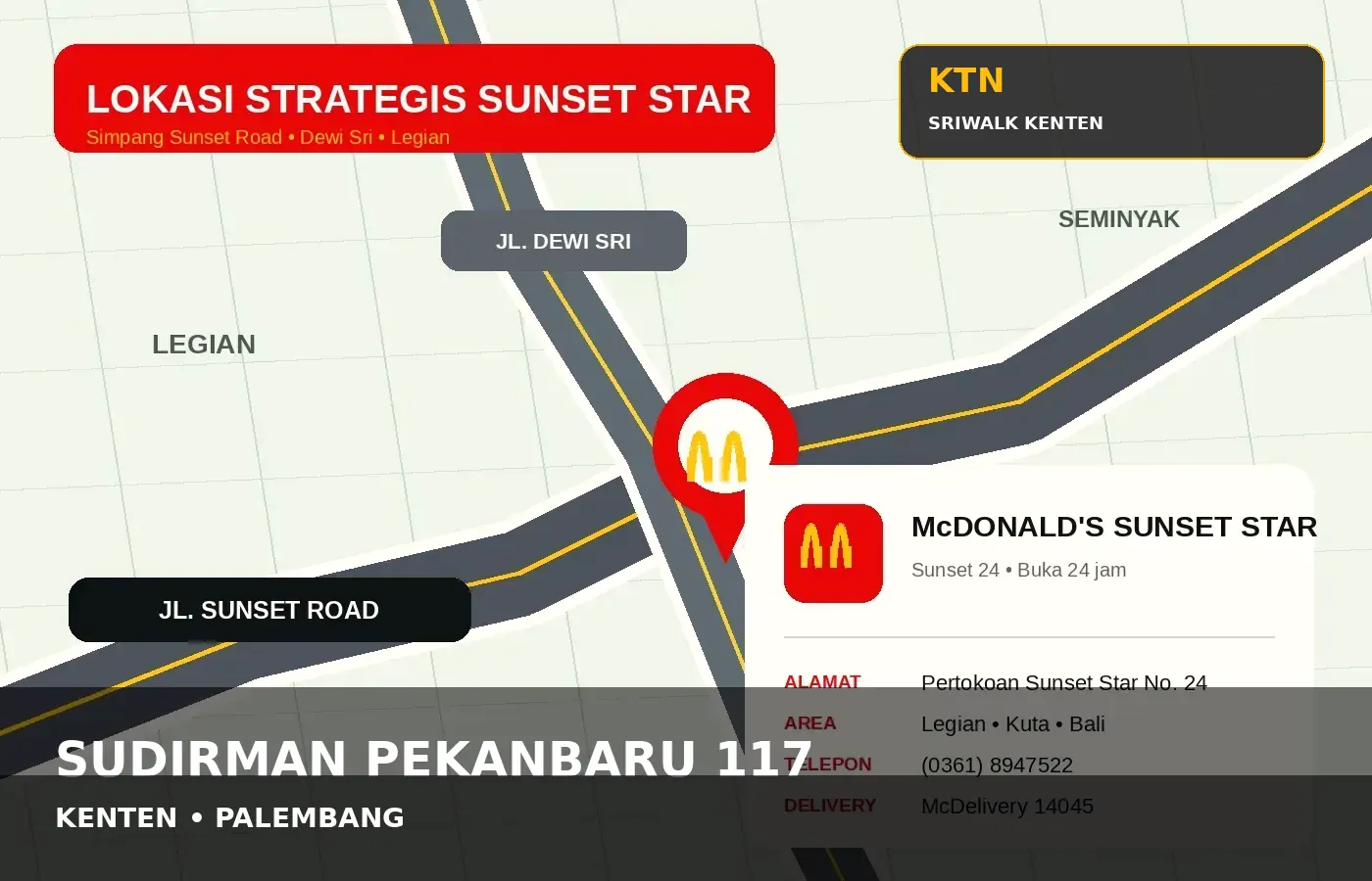 Lokasi McDonald's Kenten Palembang di Jl. H.M. Noerdin Pandji, Kota Palembang